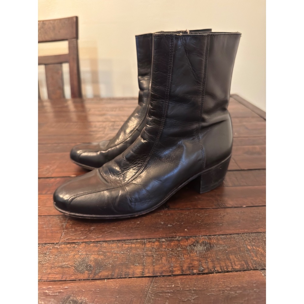 Florsheim Black Leather Ankle Boots Womens 7 D 17087-01 Side Zip Block Heel